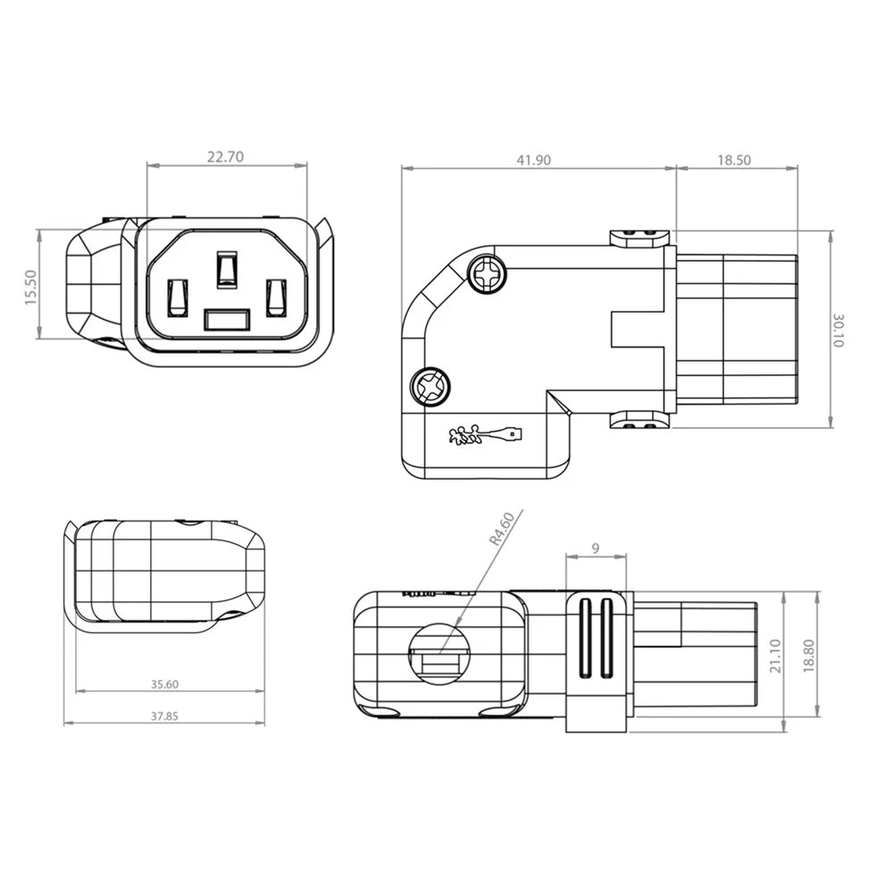 IEC Lock C13 Connector Right Angle